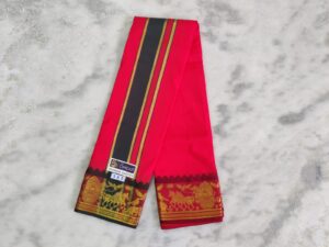 Light Red Color Silk Dhoti Towel Set