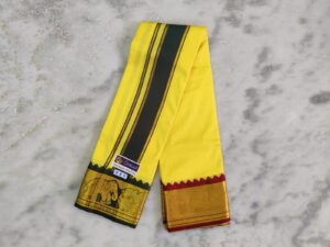 Lemon Yellow Color Silk Dhoti Towel Set