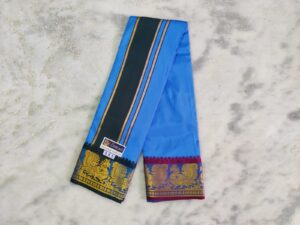 Sky Blue Color Silk Dhoti Towel Set