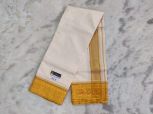 Gold Tissue Jacquard Off White 5 Inch Fancy Border Dhoti