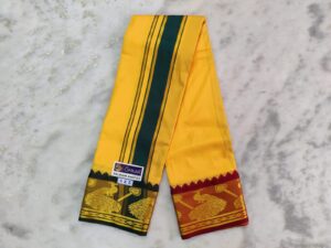 Yellow Color Silk Dhoti Towel Set