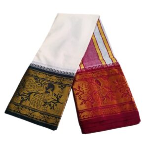 Peacock Designed 10 Inch Border Dhoti