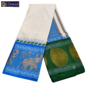 10 Inch Elephant Designed Half White Dhoti 9×5