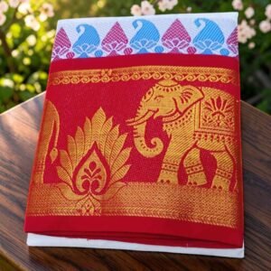 12 Inch Elephant Designed Half White Dhoti 9×5