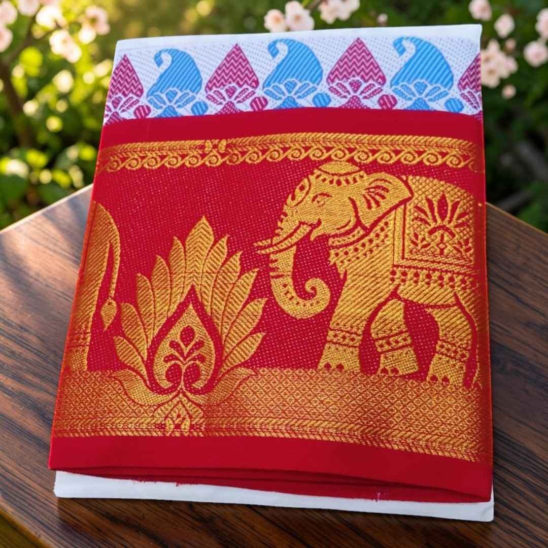 12 Inch Elephant Designed Half White Dhoti 9×5