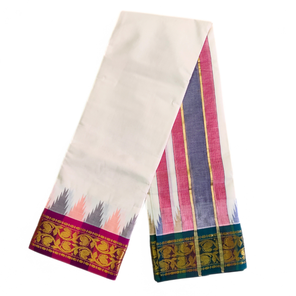 Kanchi Cotton Dhoti With Temple Border Design