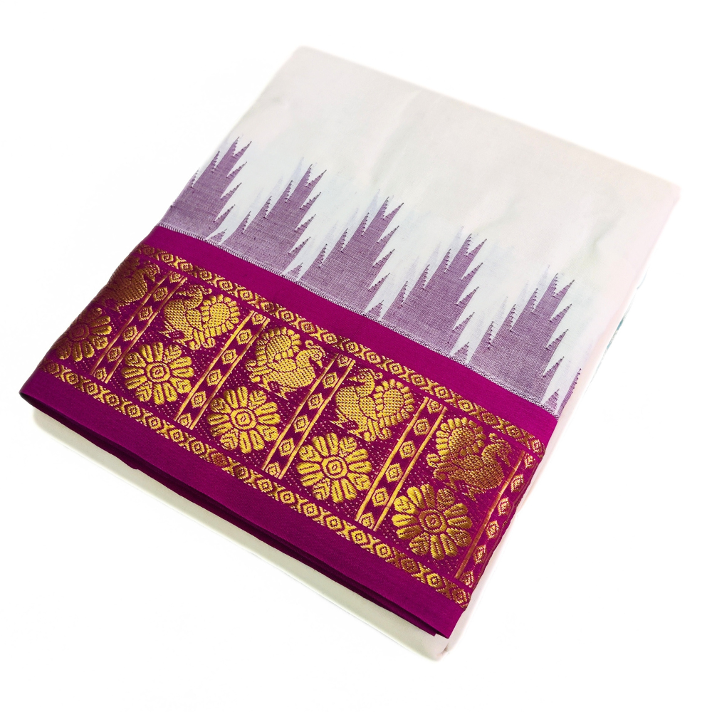 Peacock Designed Temple Border Handloom Dhoti
