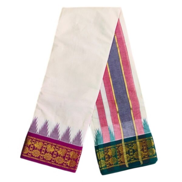 Peacock Designed Temple Border Handloom Dhoti - Image 2