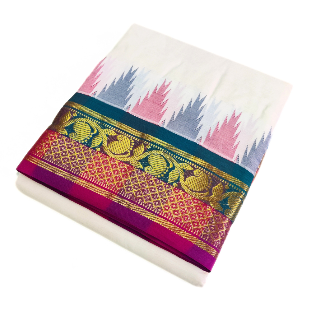 Flower Designed Temple Border Handloom Dhoti