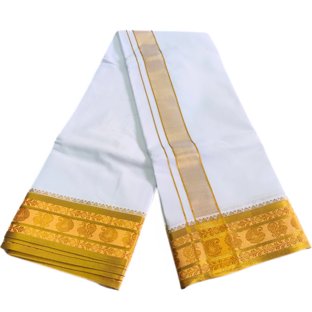 Mango and Peacock Premium Jacquard Tissue Border Dhoti