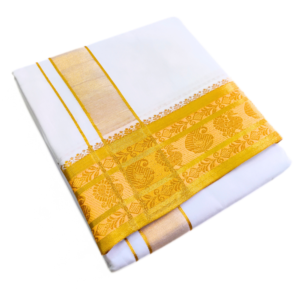 Mango and Peacock Premium Jacquard Tissue Border Dhoti