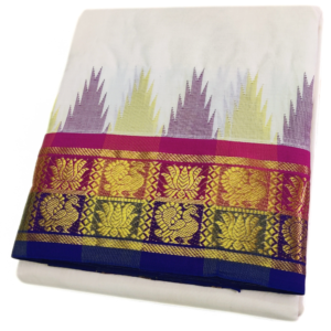Peacock With Lotus Designed Temple Border Handloom Dhoti