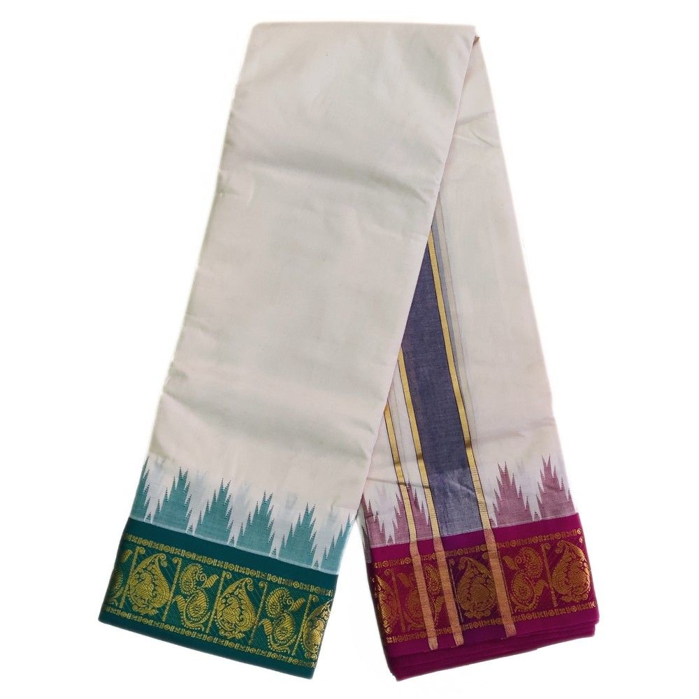 Mango Designed Temple Border Handloom Dhoti - Image 2