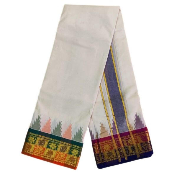 Flower Designed Temple Border Handloom Dhoti - Image 2