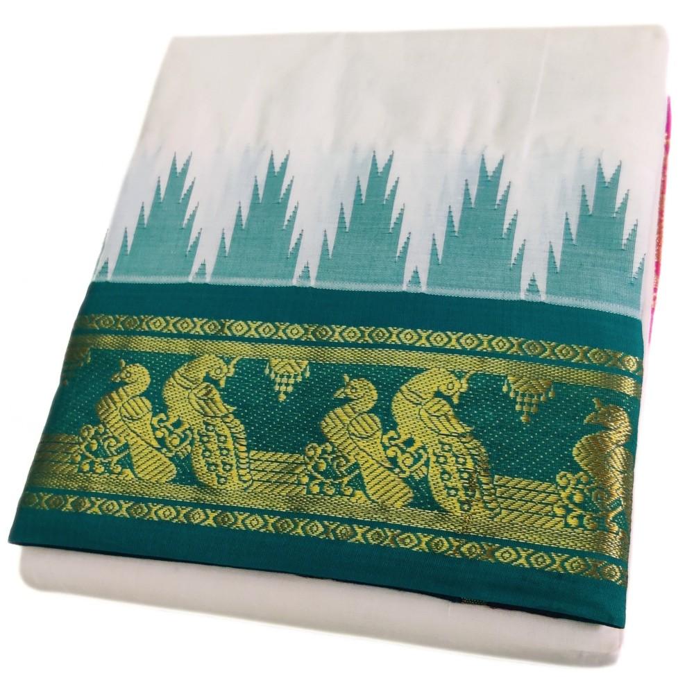 Double Peacock Designed Temple Border Handloom Dhoti
