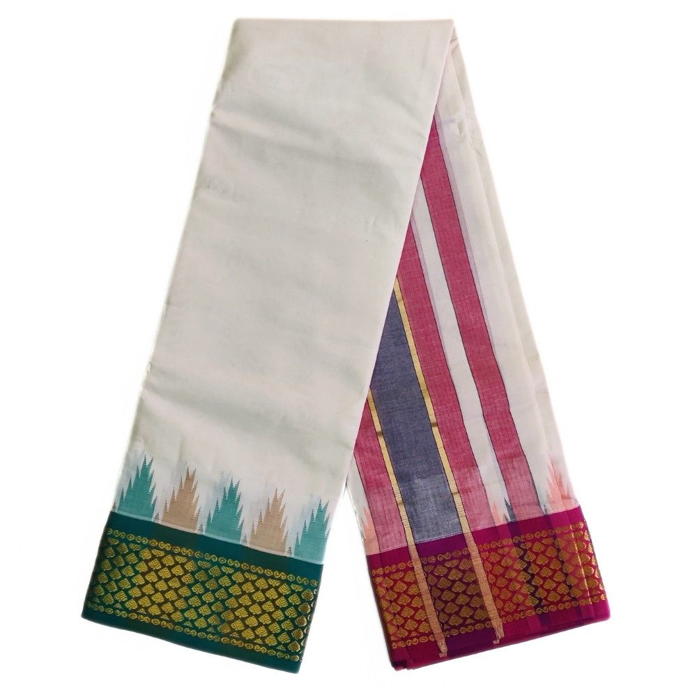 Leaf Designed Temple Border Handloom Dhoti - Image 2