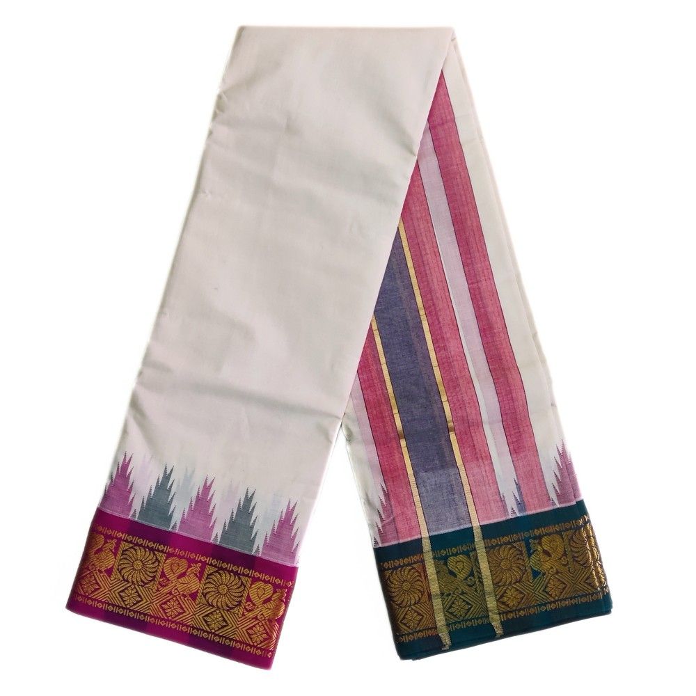 Peacock Designed Temple Border Handloom Dhoti - Image 2
