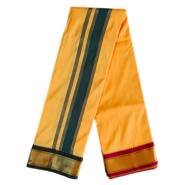Gold Color Mayilkan Border Silk Dhoti - Image 2
