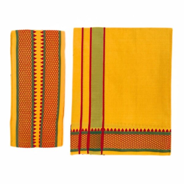Mango Yellow Color Mayilkan Cotton Dhoti/Lungi + Towel Combo