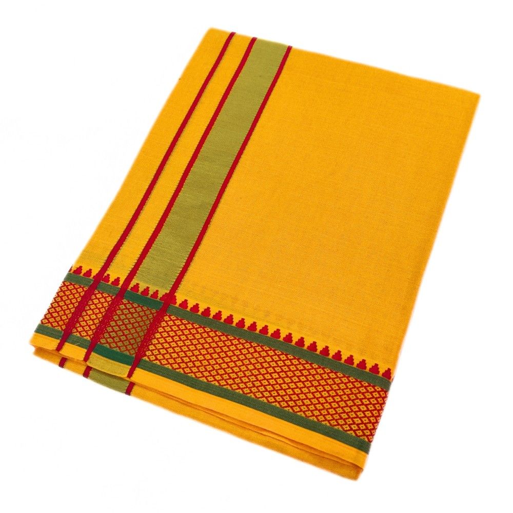 Mango Yellow Color Mayilkan Cotton Dhoti/Lungi + Towel Combo - Image 3