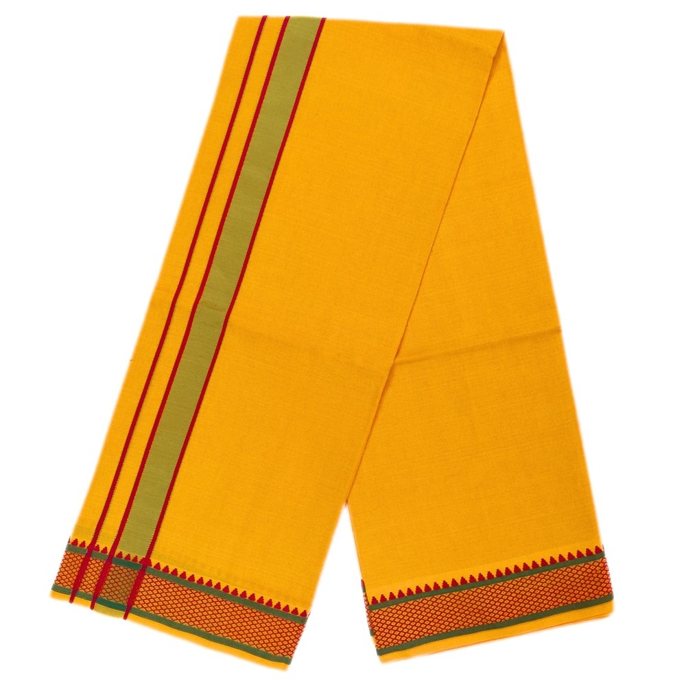 Mango Yellow Color Mayilkan Cotton Dhoti/Lungi - Image 2