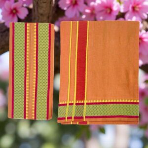 Biscuit Color Mayilkan Cotton Dhoti/Lungi + Towel Combo