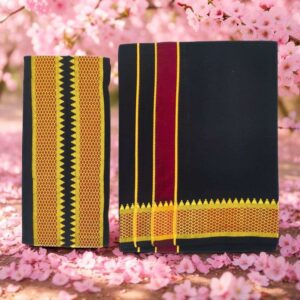 Black Color Mayilkan Cotton Dhoti/Lungi + Towel Combo