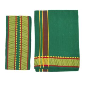 Green Color Mayilkan Cotton Dhoti/Lungi + Towel Combo