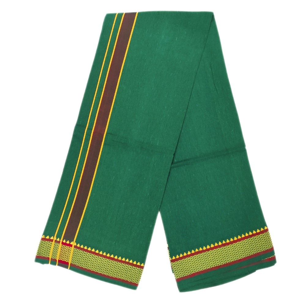 Green Color Mayilkan Cotton Dhoti/Lungi + Towel Combo - Image 3