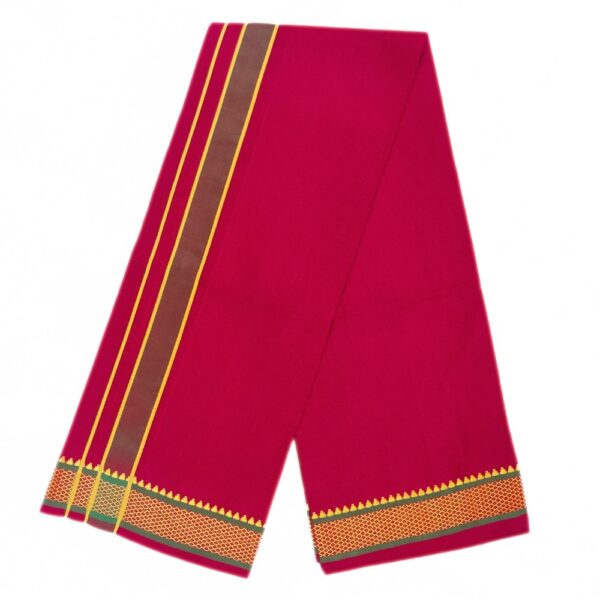 Red Color Mayilkan Cotton Dhoti/Lungi + Towel Combo - Image 3