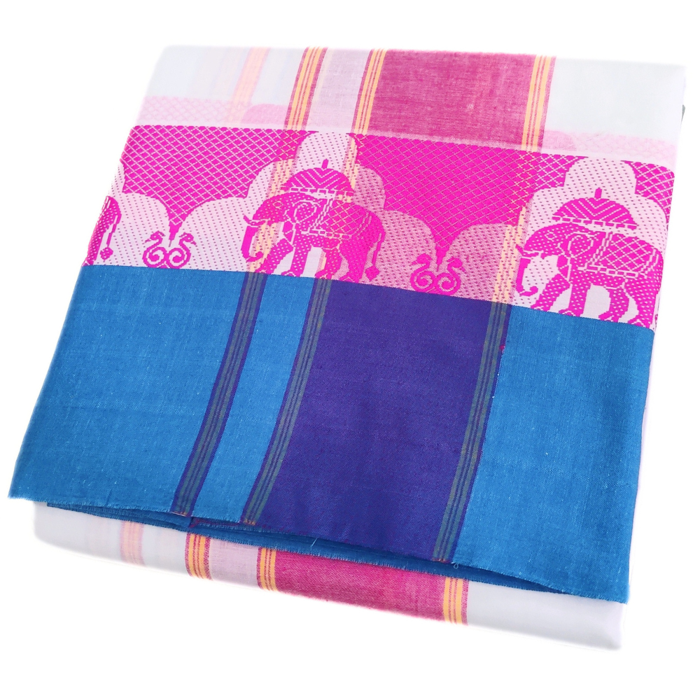 Elephant Design Border Pure Cotton Dhoti With Angavastram Set