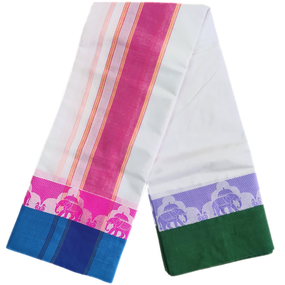Elephant Design Border Pure Cotton Dhoti With Angavastram Set