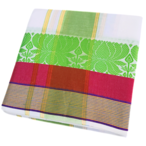 Fancy Lotus Border Pure Cotton Dhoti With Angavastram Set