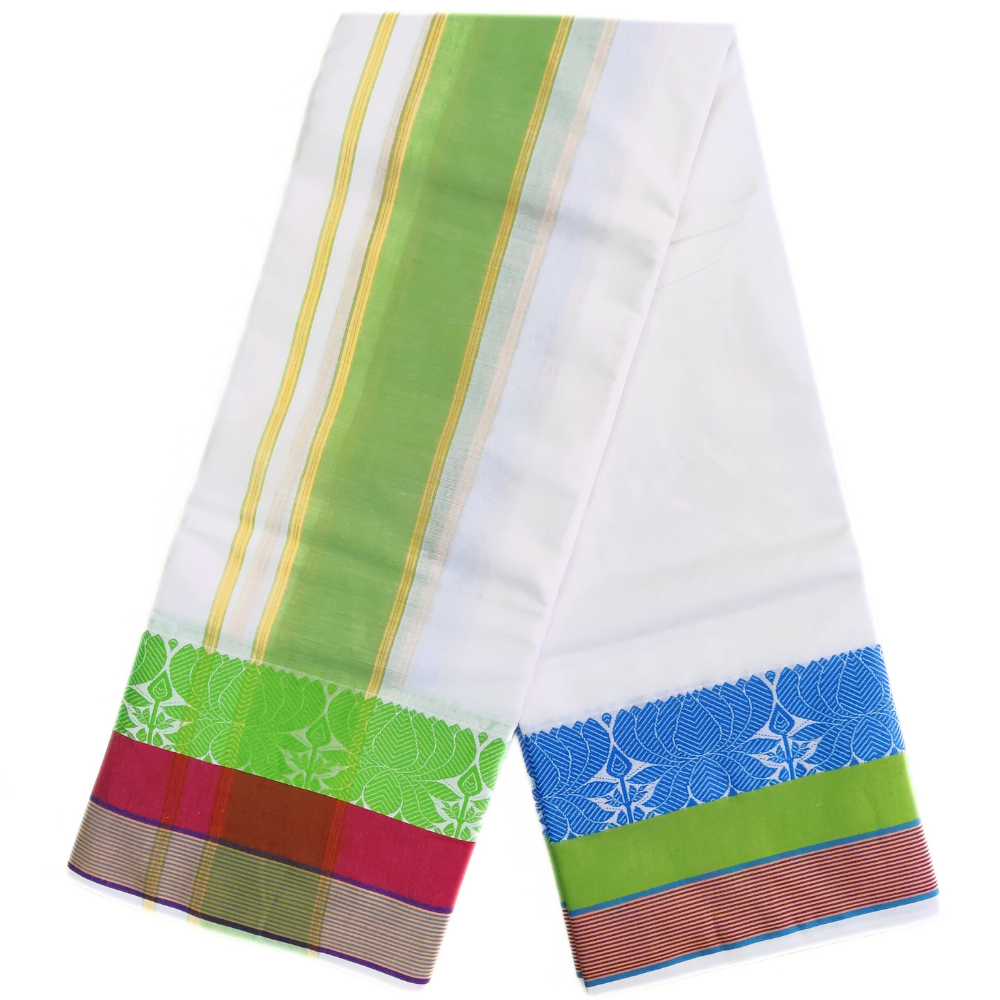Fancy Lotus Border Pure Cotton Dhoti With Angavastram Set
