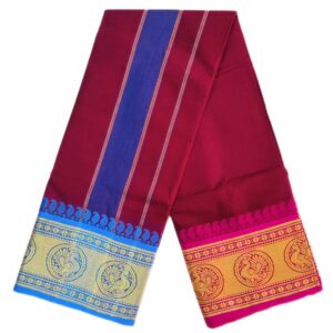 Maroon Colour Pure Cotton Dhoti With Angavastram Set