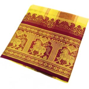 Light Yellow Colour Pure Cotton Dhoti With Angavastram Set