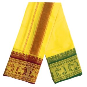 Light Yellow Colour Pure Cotton Dhoti With Angavastram Set