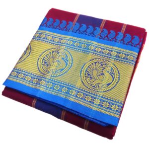 Maroon Colour Pure Cotton Dhoti With Angavastram Set