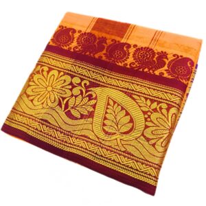 Dark Yellow Colour Pure Cotton Dhoti With Angavastram Set