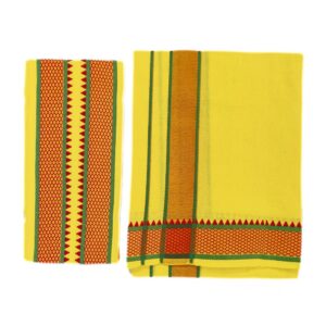 Yellow Color Mayilkan Cotton Dhoti/Lungi + Towel Combo