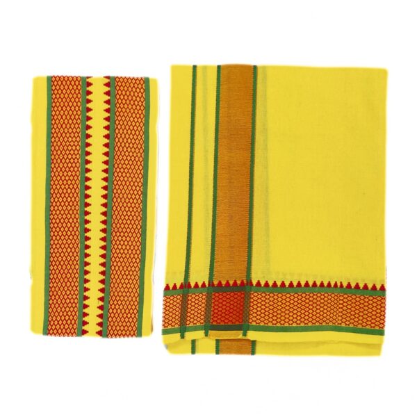 Yellow Color Mayilkan Cotton Dhoti/Lungi + Towel Combo