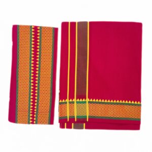 Red Color Mayilkan Cotton Dhoti/Lungi + Towel Combo