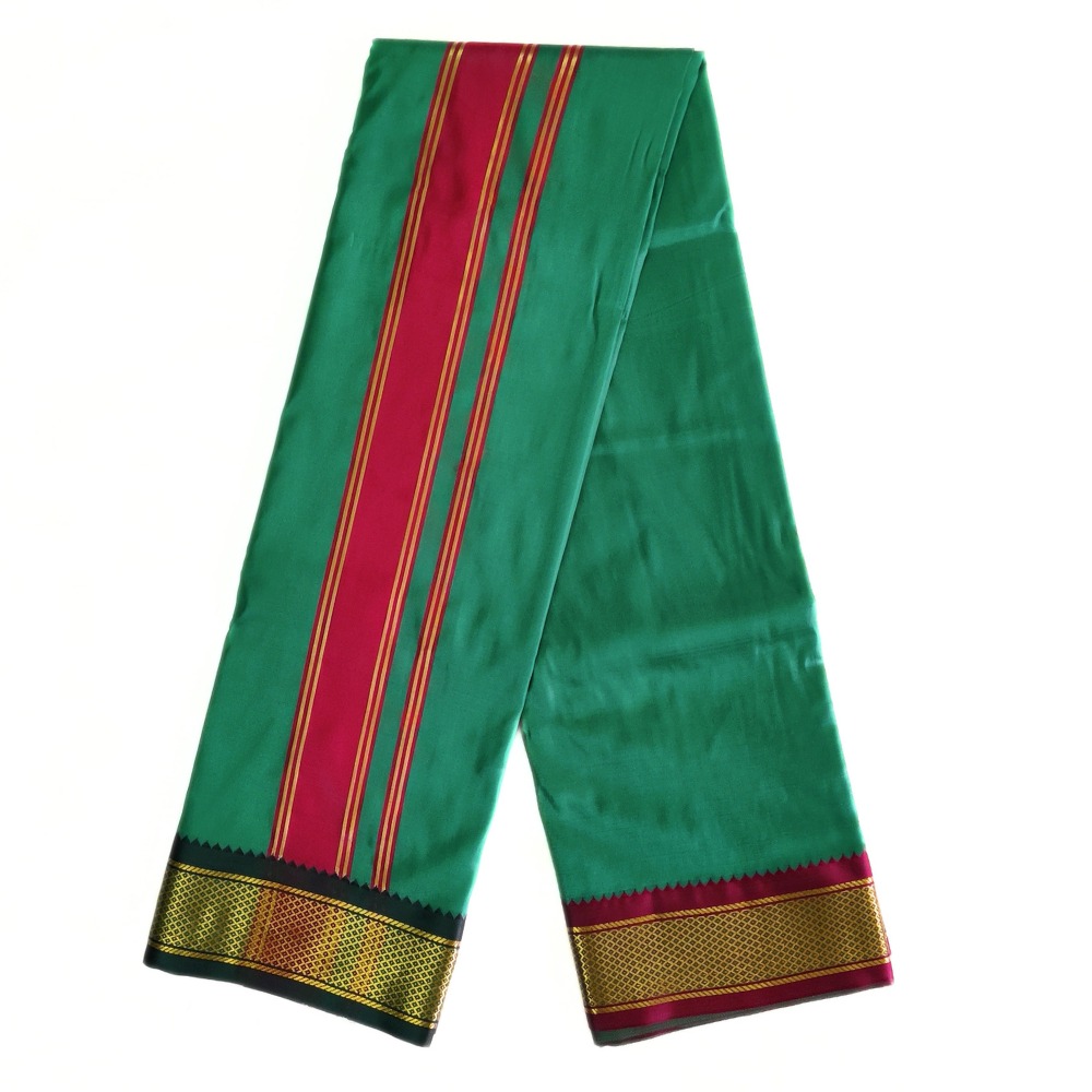 Green Color Mayilkan Border Silk Dhoti