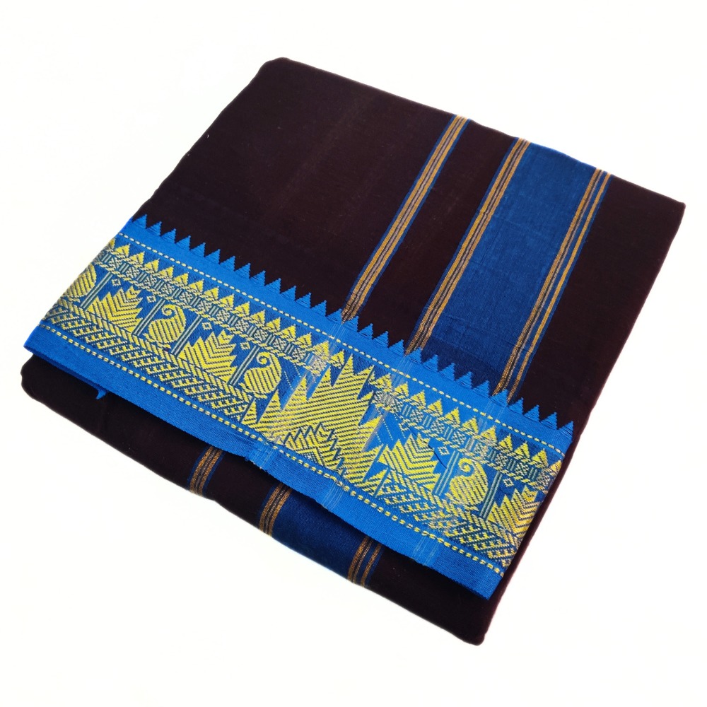 Dark Brown Color Pure Cotton Dhoti Towel Set
