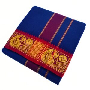 Dark Blue Color Pure Cotton Dhoti Towel Set