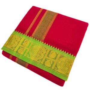 Red Color Pure Cotton Dhoti Towel Set