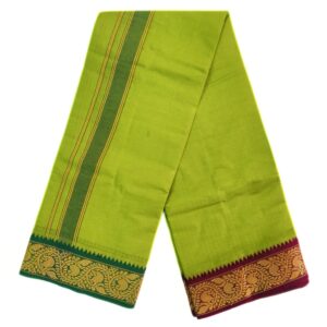 Medium Green Color Pure Cotton Dhoti Towel Set