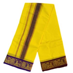 Yellow Color Pure Cotton Dhoti Towel Set