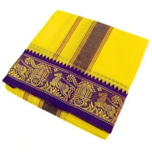 Yellow Color Pure Cotton Dhoti Towel Set
