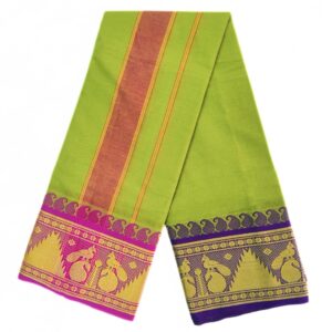 Medium Green Colour Pure Cotton Dhoti With Angavastram Set